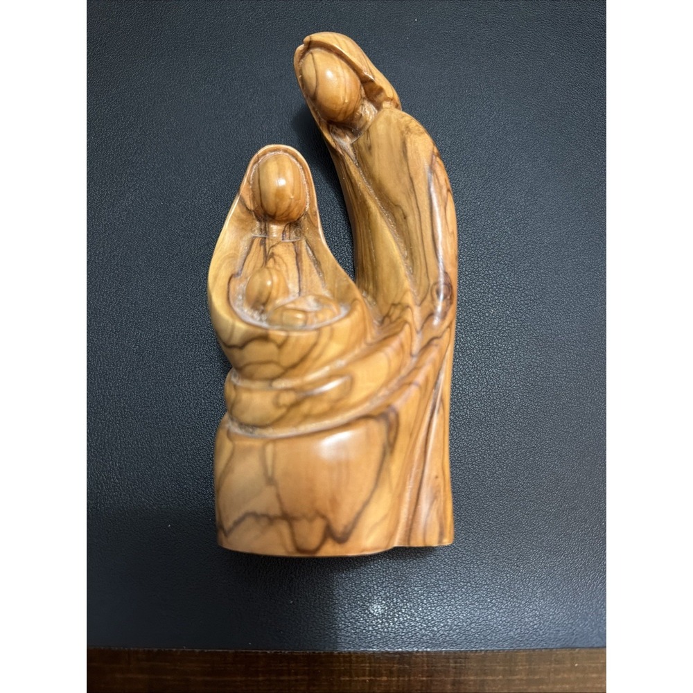 Vintage Hand Carved Olive Wood Holy Family Sculpture, Made in Bethlehem!